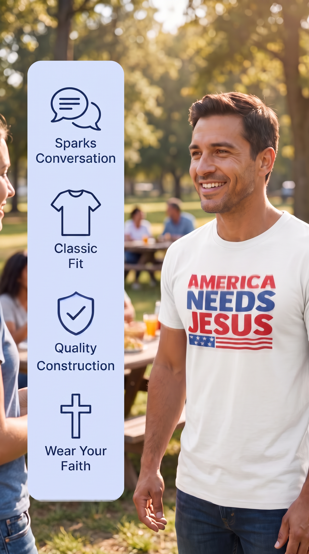 America Needs Jesus Short Sleeve Tee